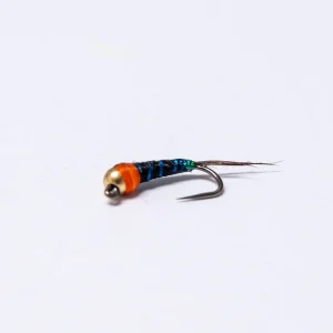 WWFW - Orange / Peacock Euro Perdigon - Jig / Barbless (gold tungsten bead)