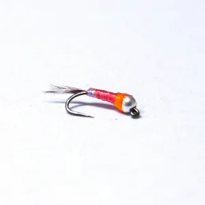 WWFW - Red & Orange Euro Nymph - Jig - Barbless (silver tungsten bead)